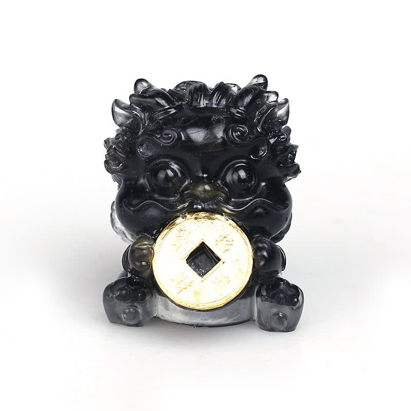 Mythstone Handmade Cute PiXiu Gold Coin Crystal Fengshui Energy Wealth Fortune Home Decoration