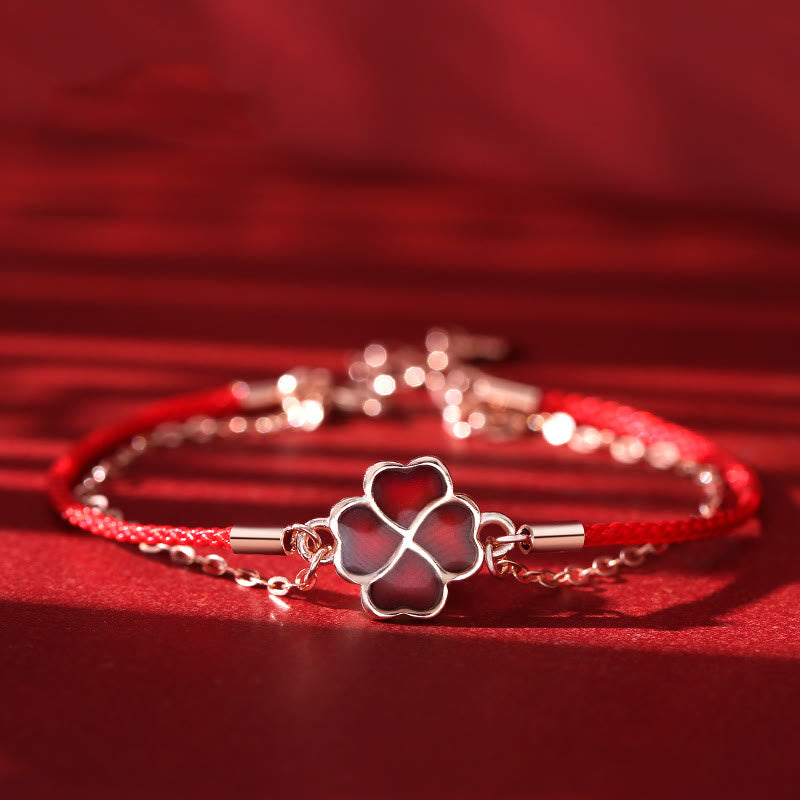 Mythstone 925 Sterling Silver Color-changing Four Leaf Clover Luck Protection Red String Bracelet