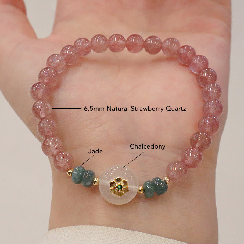 Mythstone Natural Strawberry Quartz Chalcedony Jade Healing Bracelet