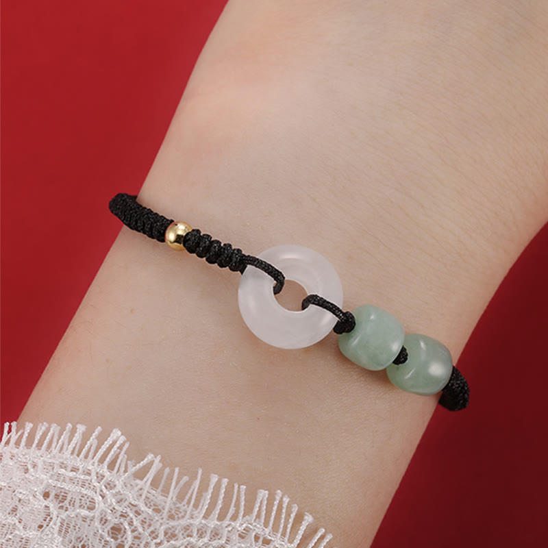 Mythstone 2Pcs Green Aventurine White Jade Peace Buckle Luck Braided Couple Bracelet