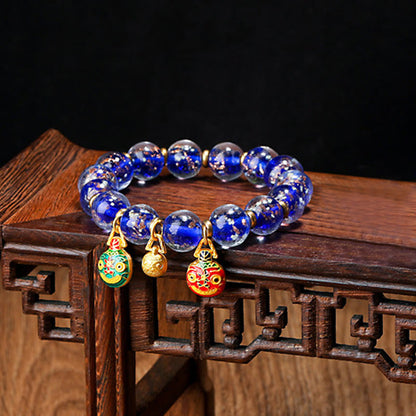 Mythstone Gold Swallowing Beast Family Charm Luminous Fluorescent Liuli Glass Bead Success Bracelet