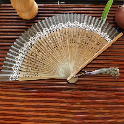 Mythstone Simple Hollow Engraved Handheld Bamboo Folding Fan