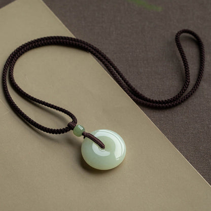 Mythstone Natural Round Jade Peace Buckle Luck Prosperity Necklace Pendant