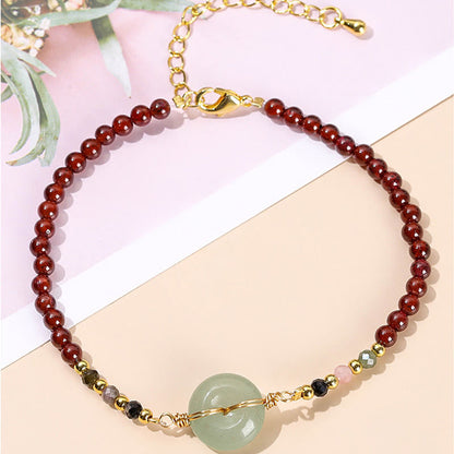 Mythstone Natural Garnet Peace Buckle Bead Calm Bracelet