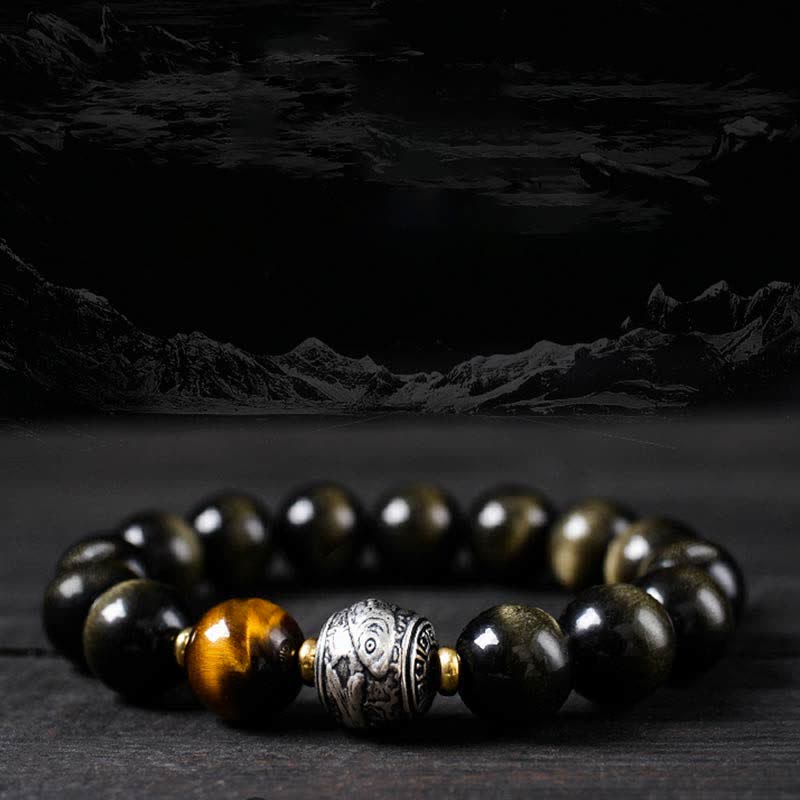 Mythstone To Experience a Reversal of Fortune Rainbow Obsidian Gold Sheen Obsidian Protection Bracelet