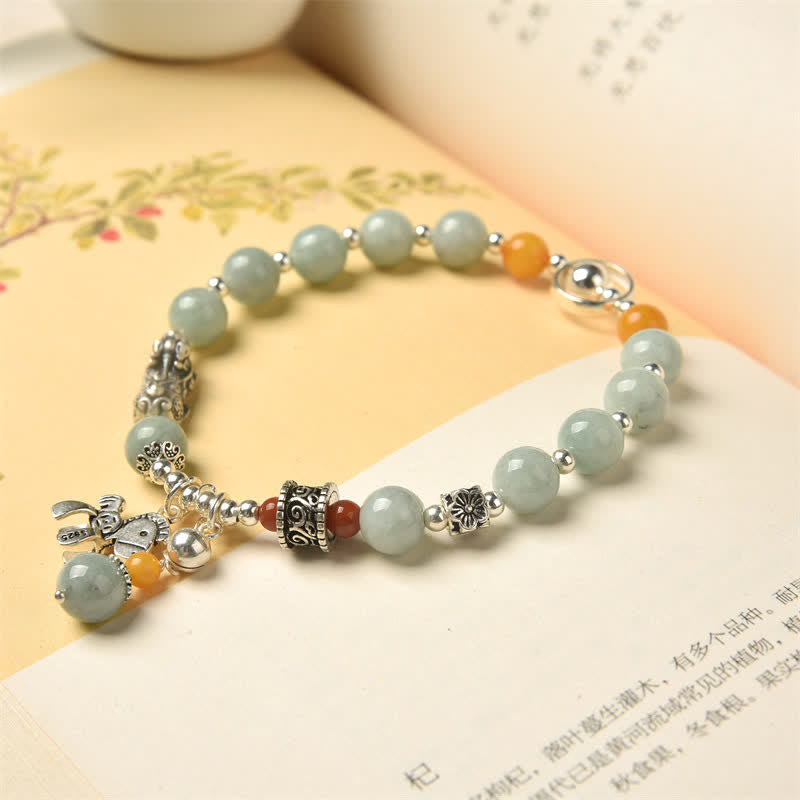 MythStone 925 Sterling Silver Natural Jade Amber PiXiu Pony Success Bracelet