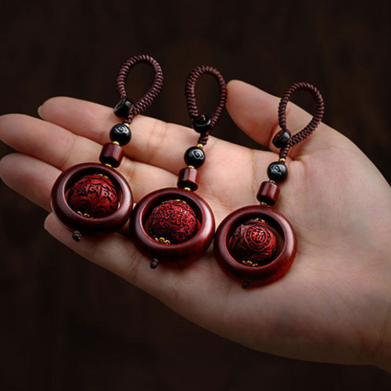 Mythstone Tibetan Small Leaf Red Sandalwood Ebony Luck Protection Rotation Decoration