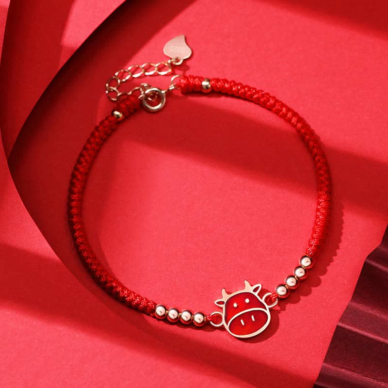 Mythstone 925 Sterling Silver Chinese Zodiac Luck Faith Discolor Red String Bracelet