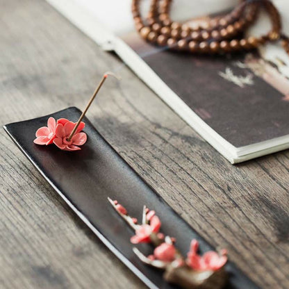 Quemador de incienso espiritual de cerámica con flor de loto, peonía y rosa