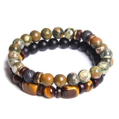 Mythstone 2PCS Healing Crystal Emperor Stone Tiger Eye Bead Bracelet