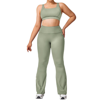 Mythstone PLUS SIZE Backless Criss-Cross Strap Bra Flare Pants Sports Gym Yoga Quick Drying Outfits