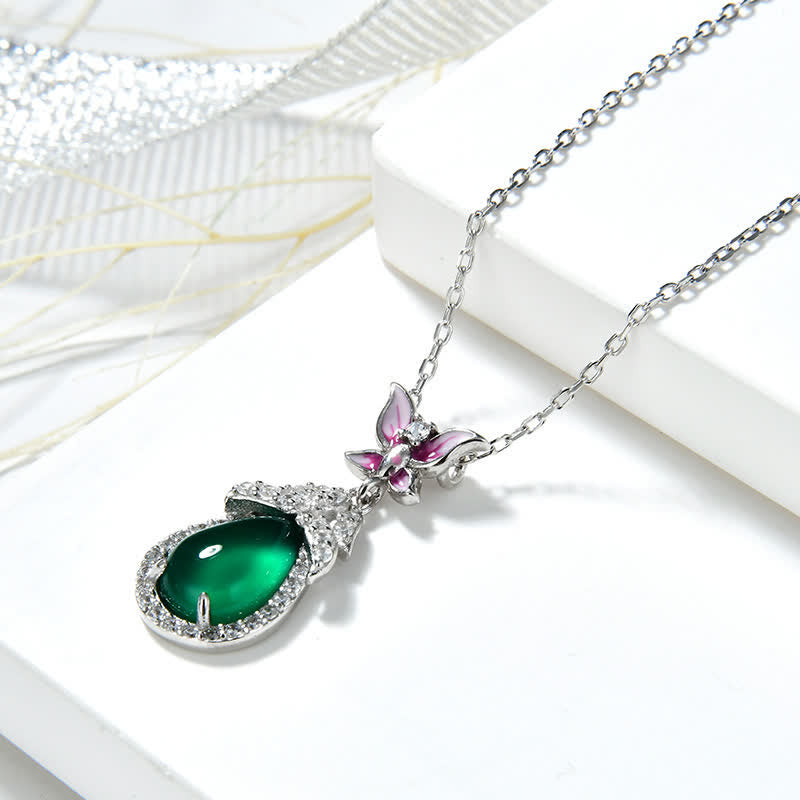 Mythstone 925 Sterling Silver Green Chalcedony Butterfly Zircon Courage Necklace Pendant