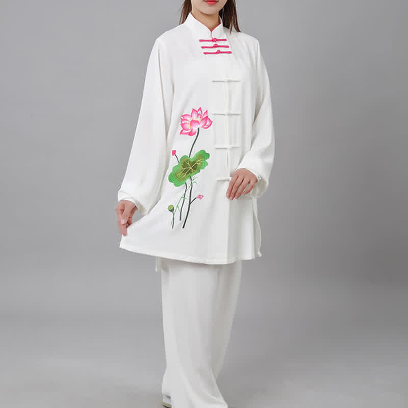 Mythstone Lotus Flower Leaf Pattern Tai Chi Meditation Prayer Spiritual Zen Practice Clothing Women's Set