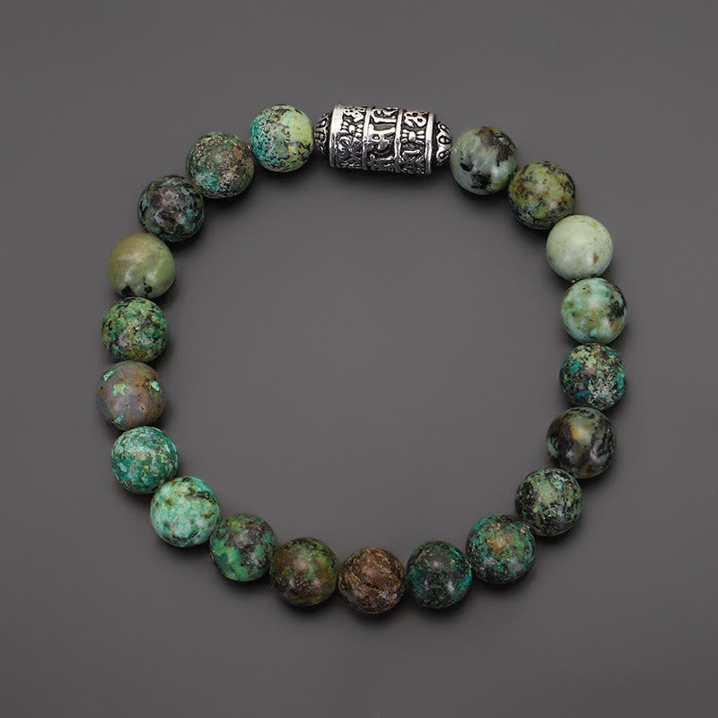 Pulsera positiva con cuentas de Om Mani Padme Hum, pietersita, lazurita natural y piedra mitológica 