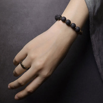 Pulsera de curación con soporte de cobre, obsidiana arcoíris y piedra de lava de Mythstone