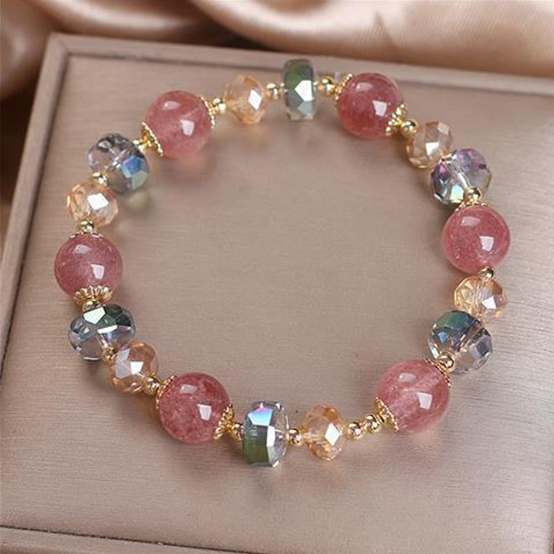 Mythstone Natural Strawberry Quartz Colorful Crystal Positive Bracelet