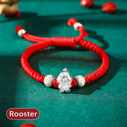 Mythstone 999 Sterling Silver Chinese Zodiac Red Rope Luck Handcrafted Kids Bracelet