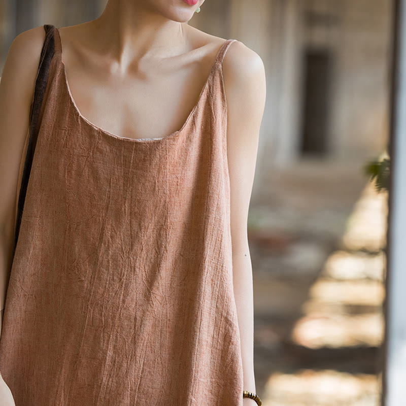 Vestido camisero de lino teñido anudado hecho a mano con tirantes finos de verano de Mythstone 