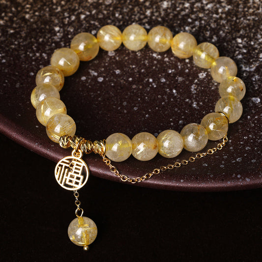 Mythstone Citrine Lucky Fu Character Happiness Bracelet