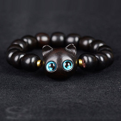 Mythstone Ebony Wood Green Sandalwood Red Sandalwood Lovely Cat Balance Bracelet