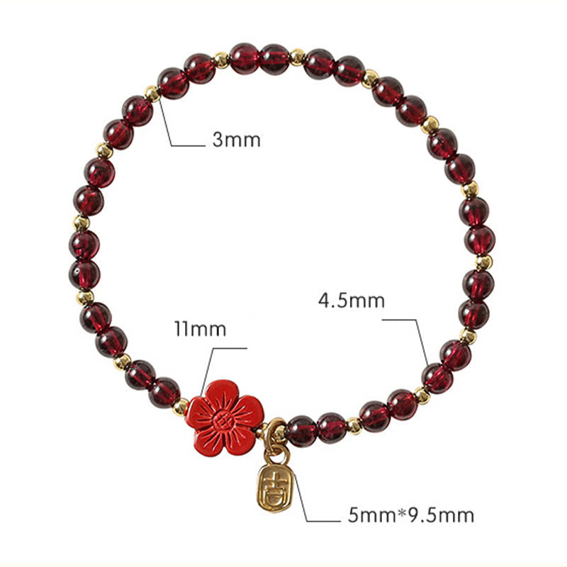 MythStone 14K Gold Natural Garnet Cinnabar Flower Calm Bracelet