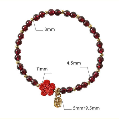 MythStone 14K Gold Natural Garnet Cinnabar Flower Calm Bracelet