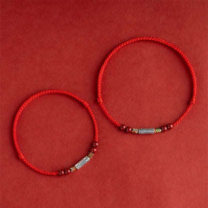 Mythstone 925 Sterling Silver Koi Fish Cinnabar Bead Wealth Handcrafted Braided Bracelet Anklet