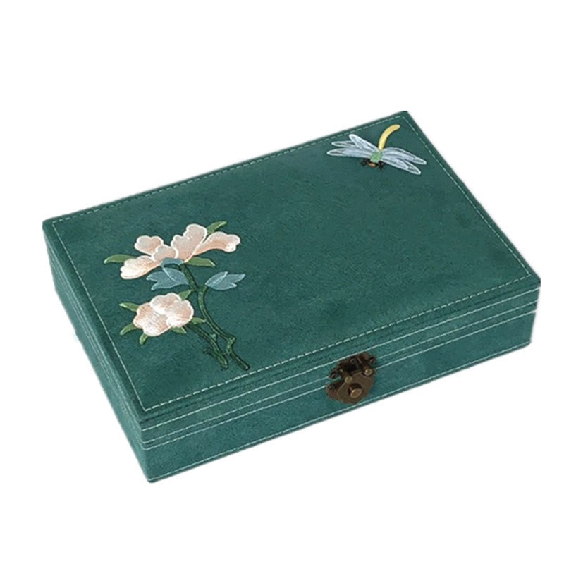 Mythstone Flowers Dragonfly Jewelry Box Organizer Single Layer Jewelry Storage Box Flannel Box