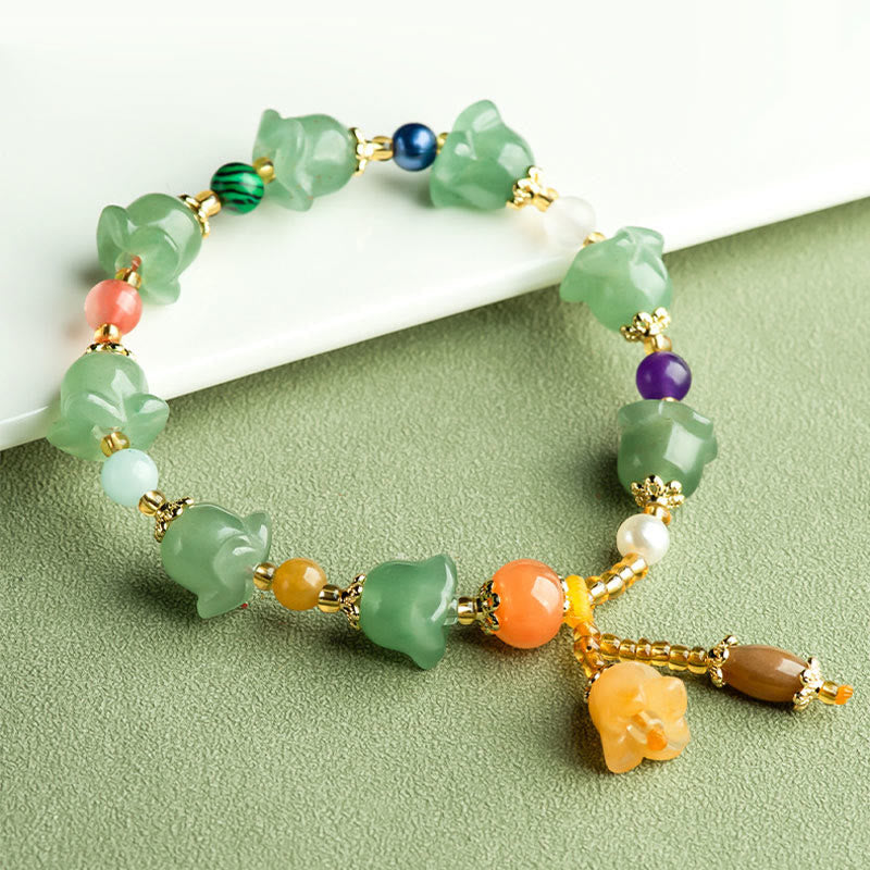 Mythstone Green Aventurine Magnolia Flower Luck Bracelet