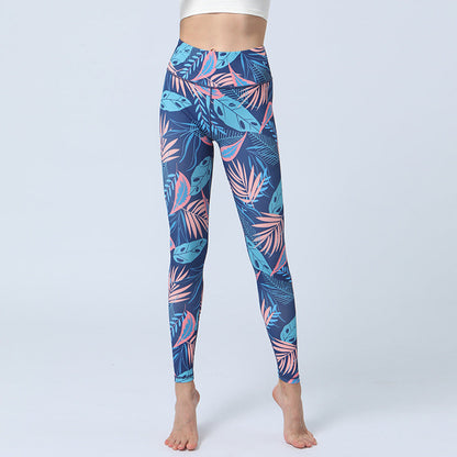 Pantalones con estampado de hojas de Mythstone, mallas deportivas de cintura alta para yoga y fitness, pantalones de yoga para mujer 