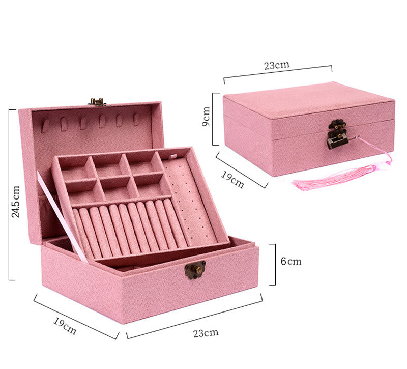 Mythstone Simple Design Jewelry Box Organizer Two-Layer Jewelry Storage Box Flannel Box With Lock