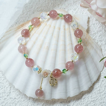 Mythstone Strawberry Quartz Rutilated Quartz Fluorite Flower Healing Bracelet