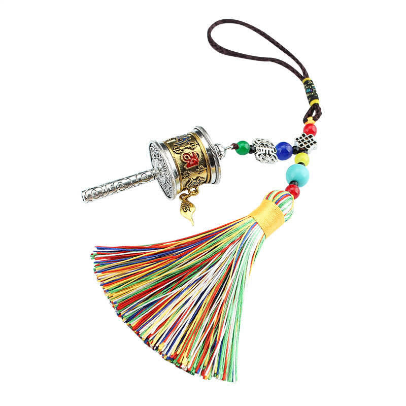 Mythstone Tibet Om Mani Padme Hum Prayer Wheel Tassel Bag Car Hanging Decoration