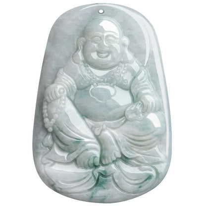 Mythstone Natural Jade Laughing Buddha Maitreya Buddha Luck String Necklace Pendant