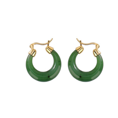 Mythstone 925 Sterling Silver Plated Gold Natural Round Hetian Cyan Jade Luck Drop Earrings