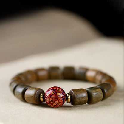 Mythstone Natural Green Sandalwood Small Leaf Red Sandalwood Lacquer Bead Peace Bracelet