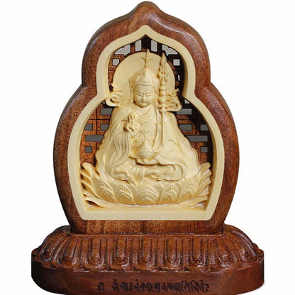 Mythstone Guru Rinpoche Buddha Padmasambhavan Serenity Estatua grabada en madera para decoración