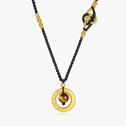 Mythstone Round Tiger Eye Cinnabar Bead Protection Necklace Pendant