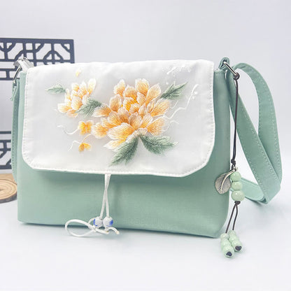 Bolso bandolera con bordado de camelia, epifilo, gardenia y flores de cerezo de Mythstone, bolso de hombro, bolso para teléfono móvil