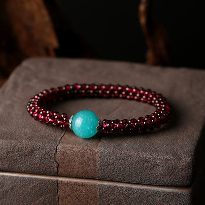 Mythstone Natural Garnet Pink Crystal Red Agate Amazonite Bead Protection Bracelet