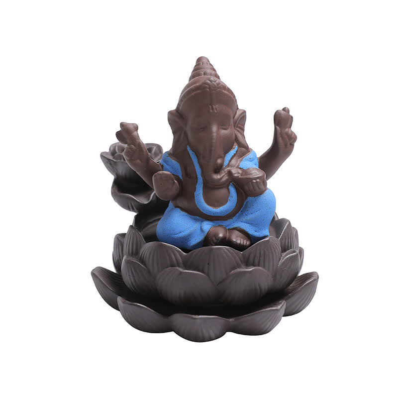 Mythstone Ganesh Elephant Purple Clay Backflow Smoke Fountain Protection Incense Burner