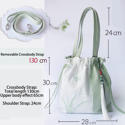 Mythstone Embroidered Grass Flowers Cherry Blossom Canvas Tote Crossbody Bag Shoulder Bag Handbag