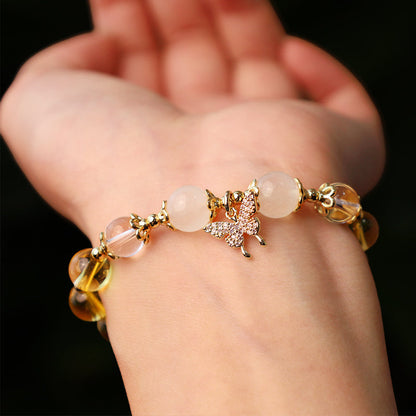 Mythstone Citrine Moonstone Butterfly Charm Prosperity Protection Bracelet