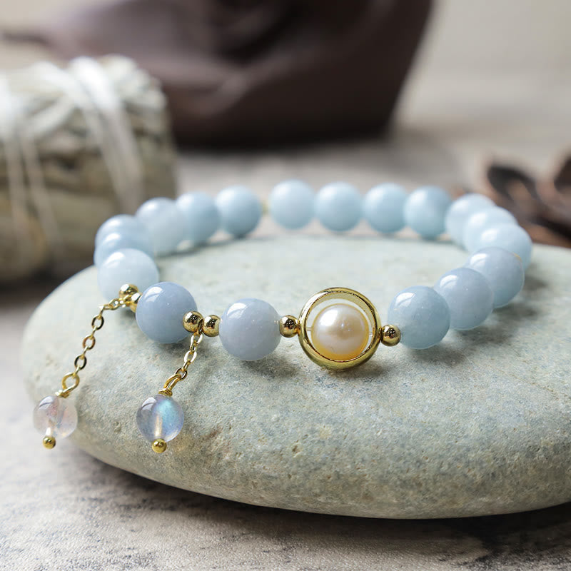 MythStone Aquamarine Pearl Healing Moonstone Beads Charm Bracelet