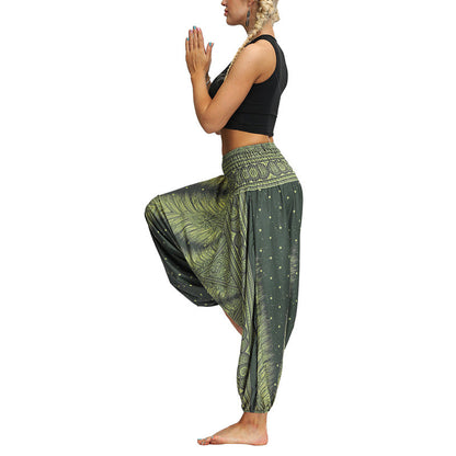 Mythstone Boho Feather Yoga Pants Hippie Harem Trousers Sports Fitness Dance Women's Pants