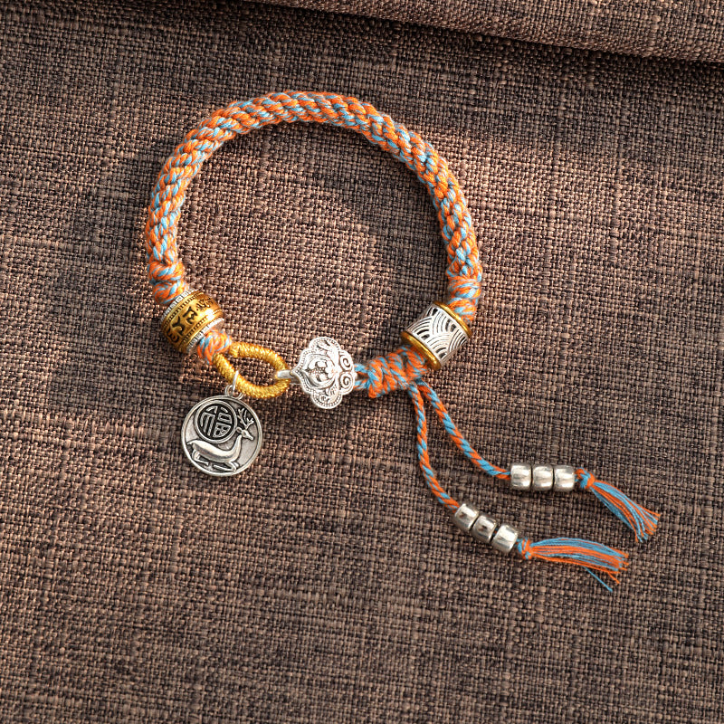 Pulsera trenzada hecha a mano con el símbolo tibetano Om Mani Padme Hum Fu y la suerte 