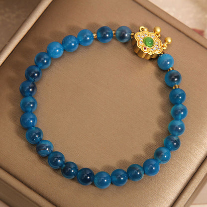 Mythstone Blue Candy Agate Chinese Lock Charm Healing Bracelet