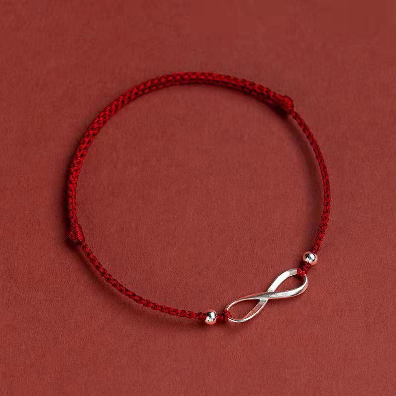 Mythstone 925 Sterling Silver Endless Knot Protection Luck Red String Bracelet Anklet