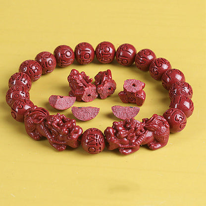 Mythstone Natural Double PiXiu Cinnabar Om Mani Padme Hum Wealth Luck Bead Bracelet