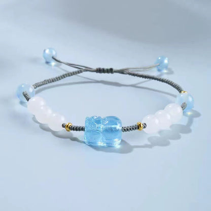 Mythstone Natural Aquamarine PiXiu Hetian White Jade Healing Bracelet